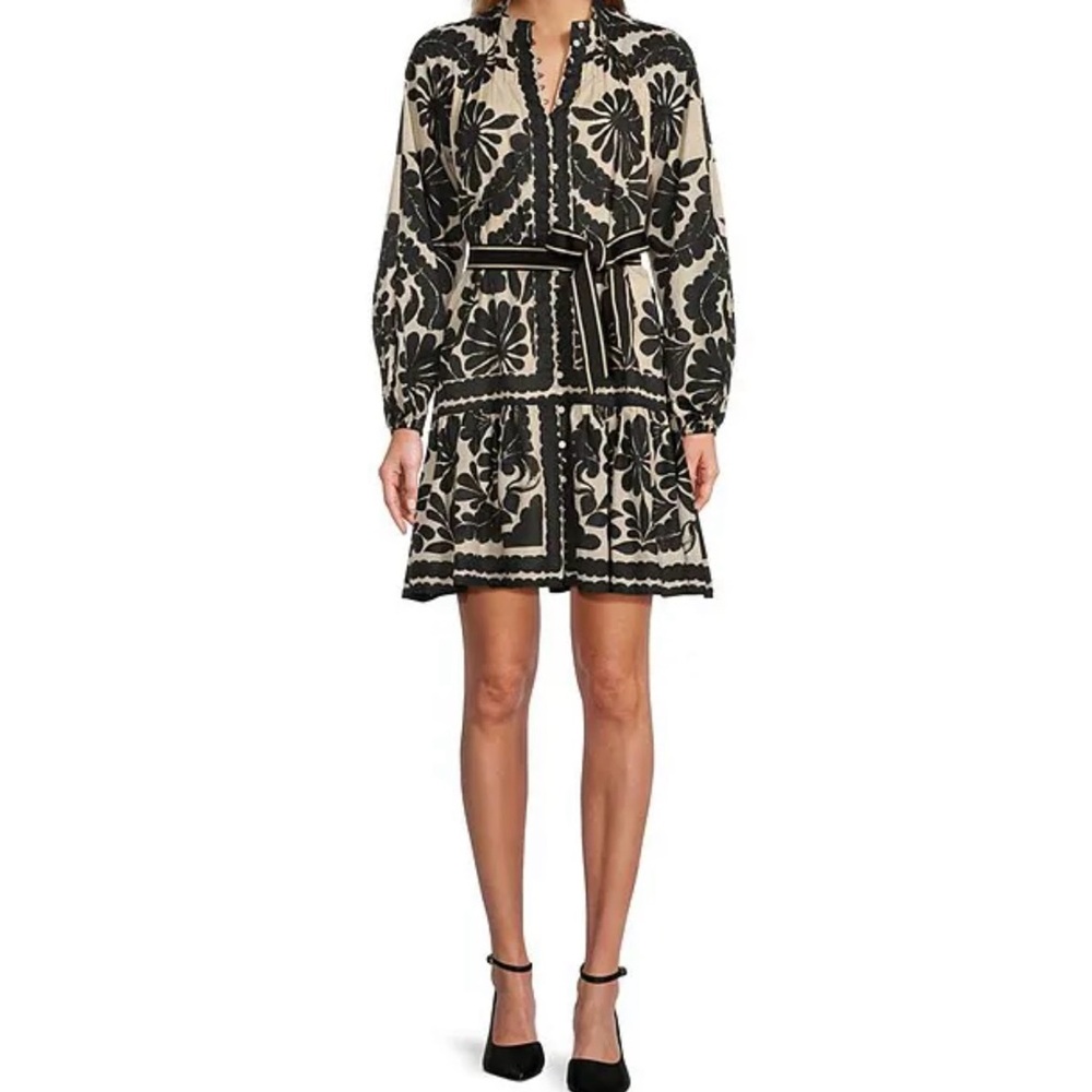 ✨ NWT Antonio Melani Brynn Printed Cotton Voile Mock Neck Dress | Size 14